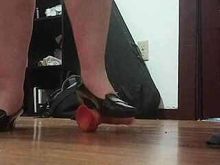 Hey, check out this intense cock crushing with sexy heels in solo action.