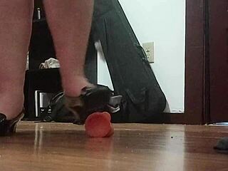 Hey, check out this intense cock crushing with sexy heels in solo action.