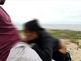 Ebony Brunette Slut Takes Monster Cock Deepthroat Blowjob Anal Assfucking Creampie Cum On Ass In Voyeur Beach Scene