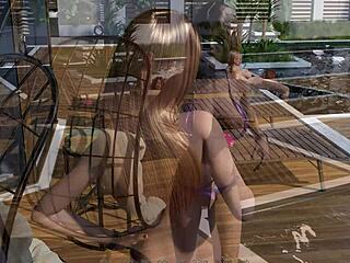 Reunion features amy and rachels lesbian fun in the swimming pool with anime hentai action