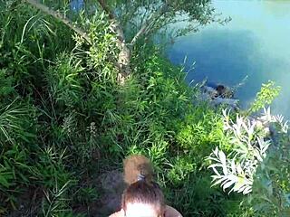 Hey, this petite girl was lost in the forest screaming for help, but she ended up deepthroating my monster cock outdoors