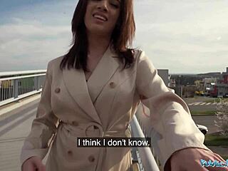 Sexy brunette pickup sucks and fucks big cock outdoors