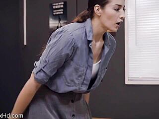 feeling so passionate as hot long leg brunette rides boss's cock in couple sex