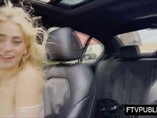 Amateur blonde boldly flashes in public and masturbates solo outdoors