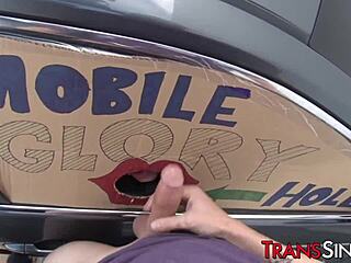 Sexy stockings tranny Morena Black takes monster cock anal for facial