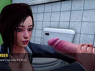 Experience intense 3D blowjob action happening right in the steamy bathroom setting.