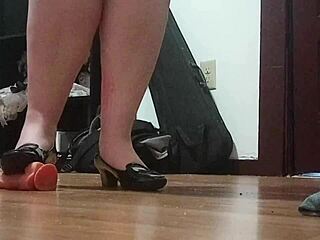 Hey, check out this intense cock crushing with sexy heels in solo action.