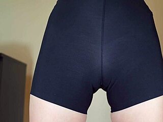 Blonde Tries Tight Shorts Flashing Huge Hairy Pussy