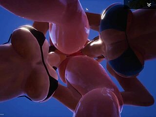 three busty milfs finger wet pussies in steamy beach orgy