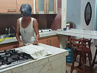 sexy latina housewife dances semi-naked in kitchen before creampie