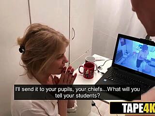 blonde tutor blackmails student into wild cock satisfaction