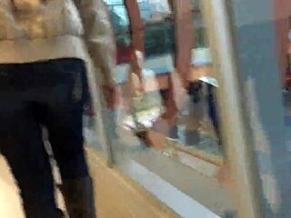 Wow jacket boots ass hidden on crowded train!