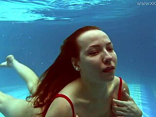 Lina Mercury's Tight Pussy and Big Tits Shine Underwater in Red Lingerie