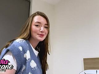 oiled british teen handjob foreplay cum covered party cosplay