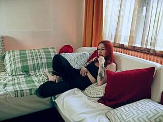 Redhead Cutie Fucked Rough Doggy and Cowgirl on Couch Till Cum Covered