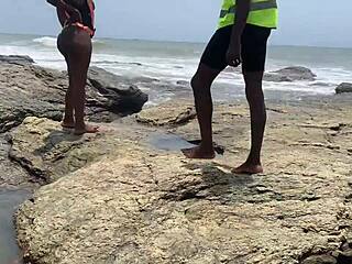 Big black cock contractor pounds ebony mercedes from beach to bathroom