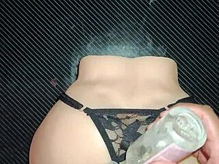 FUCKING candy's Gaping ASSHOLE creampie in black thong strips