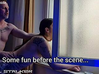 Inked goth slut Nemesi Widow's rough anal deepthroat and ass licking bts action