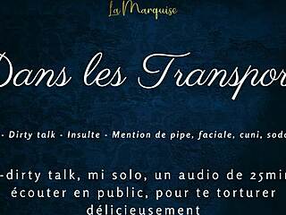 French crossdresser teases dirty anal talk in public transport
