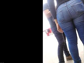 Tight Jeans Hug Teen Latina's Massive Candid Street Ass Perfectly
