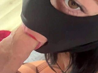 red lipstick milf deepthroats then hardcore doggy in fishnets squirting