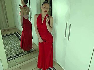 Skinny Slut Rips Clothes Teasing Small Tits in Heels