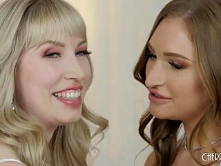 big tit lesbians munch shaved pussies then finger and toy each other