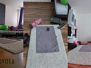 curvy latina milf strips naked shakes huge ass during homemade gym workout tease