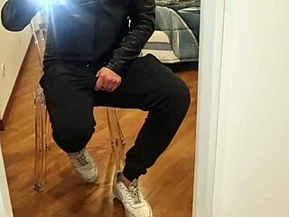 aroused sexy euro swings nude in leather jacket explosive cumshot moans