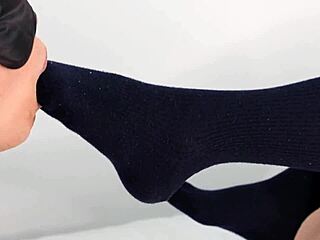 cutie in uniform navy socks gives amazing footjob to m male foot fetish homemade