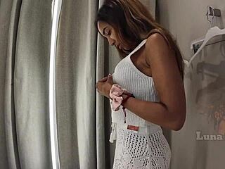 Thrilling Latina amateur exposed naked in public fitting room