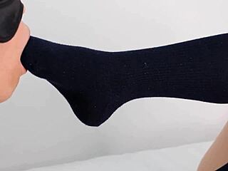 cutie in uniform navy socks gives amazing footjob to m male foot fetish homemade