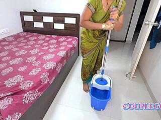 her hubby sneaks up from behind and rams the maid's wet pussy hard