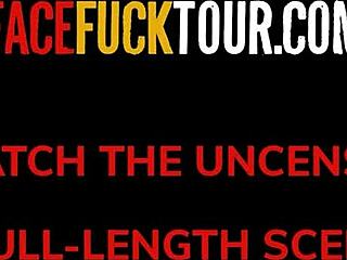 redhead latina gags sloppy on huge cock dripping.