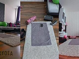 curvy latina milf strips naked shakes huge ass during homemade gym workout tease