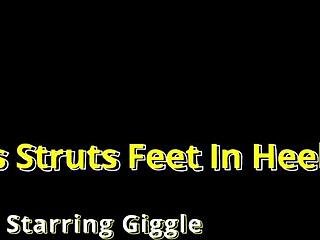 giggles teases tattooed feet in sexy heels closeup