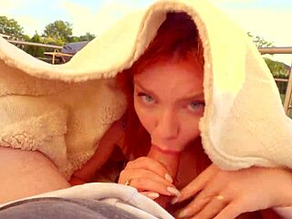 Public BACKYARD DEEPTHROAT SWALLOW Risky Neighbors Might See!!