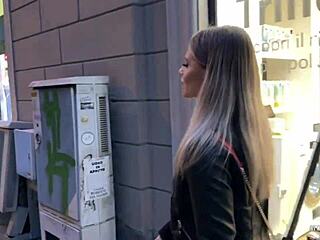 wanna see this blonde slut swallow risky public cumshot