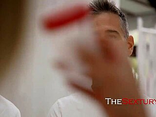 nurse tempts donors with big tits blowjob and cum spitting threesome in hospital