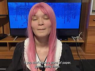 cute brunette babe in student uniform shows off blowjob skills