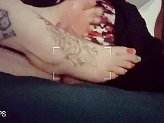 Watch my pretty little feet tease and stroke hubby's friend's throbbing monster cock so seductively