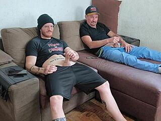 Daddy's monster cock throbs as we stroke bareback together in hot gay masturbation frenzy!