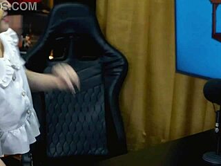 podcast table doggy flashes tiny panties and full wet pussy