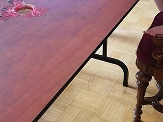 Femdom Stomps Huge Cock Cum Eruption on Desk with Bare Feet