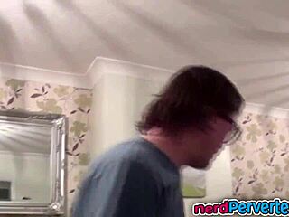 Busty UK bitch devours nerd's cock wildly!