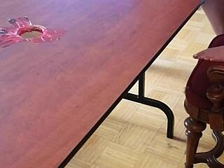 Femdom Stomps Huge Cock Cum Eruption on Desk with Bare Feet