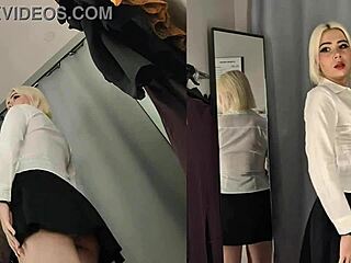 i spy naked blonde's big tits through see-through dressing room skirt