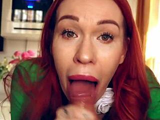 stunning homemade redhead tiktok babe with tattoos deepthroats pov cock in sloppy girlfriend handjob blowjob