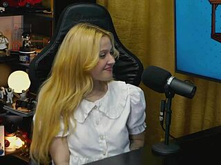 podcast table doggy flashes tiny panties and full wet pussy