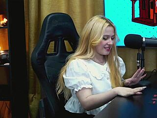 podcast table doggy flashes tiny panties and full wet pussy